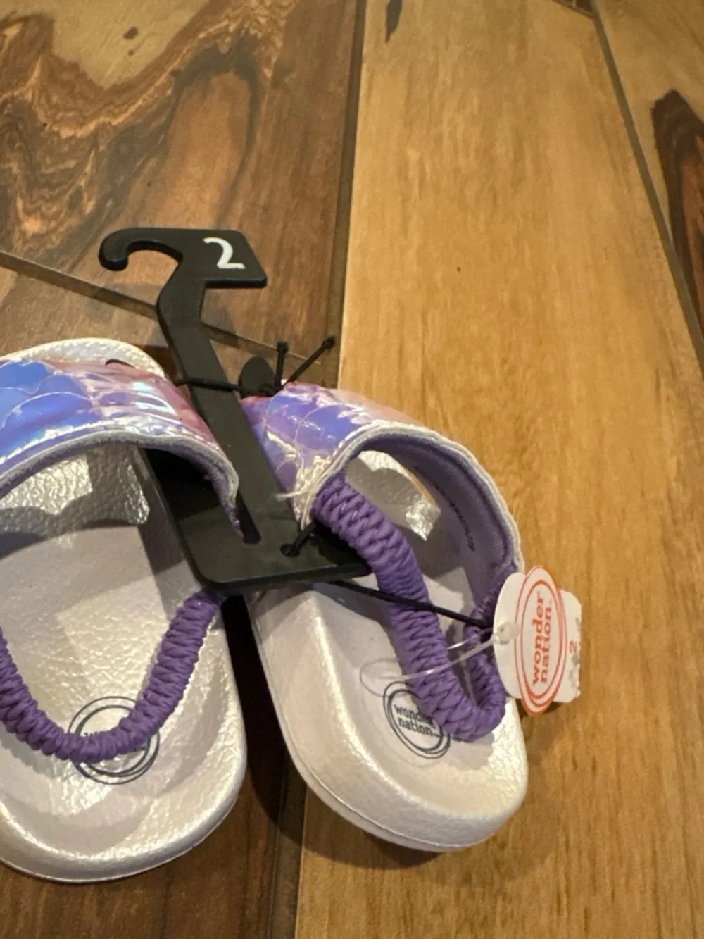wonder nation Iridescent Mermaid Slide Sandals with Purple Heel Strap